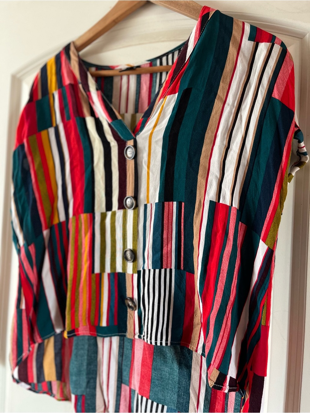 SHEIN Multicolor Striped Button-Front Women's Blouse